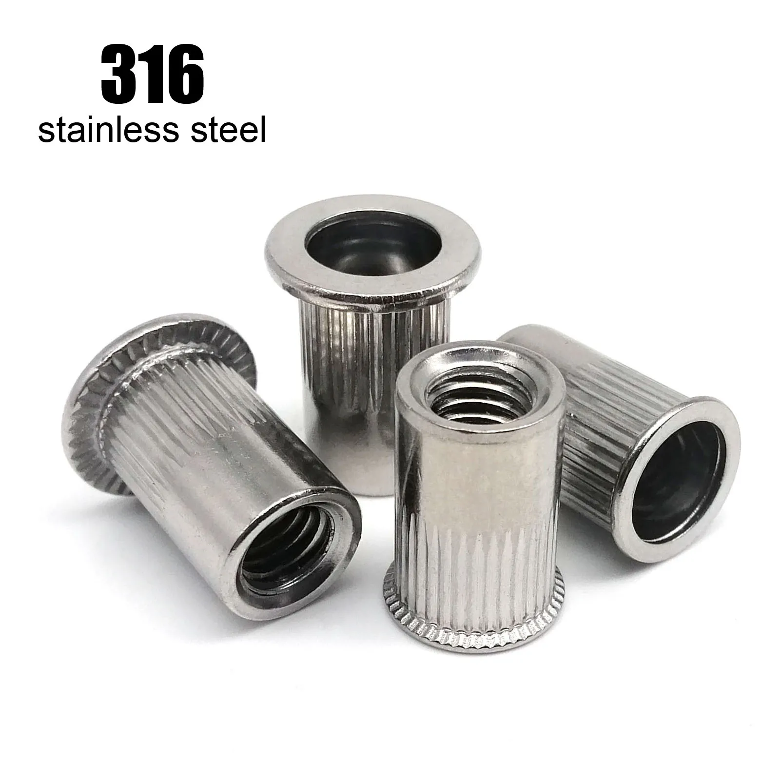M3 M4 M5 M6 M8 M10 M12 Marine Grade 316 A4-80 Stainless Steel Insert Rivet Nut Flat Head Small Countersunk Head Rivnut Nutsert