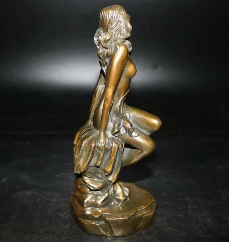 19cm China Brass Archaize Female Beauty Crafts Statue