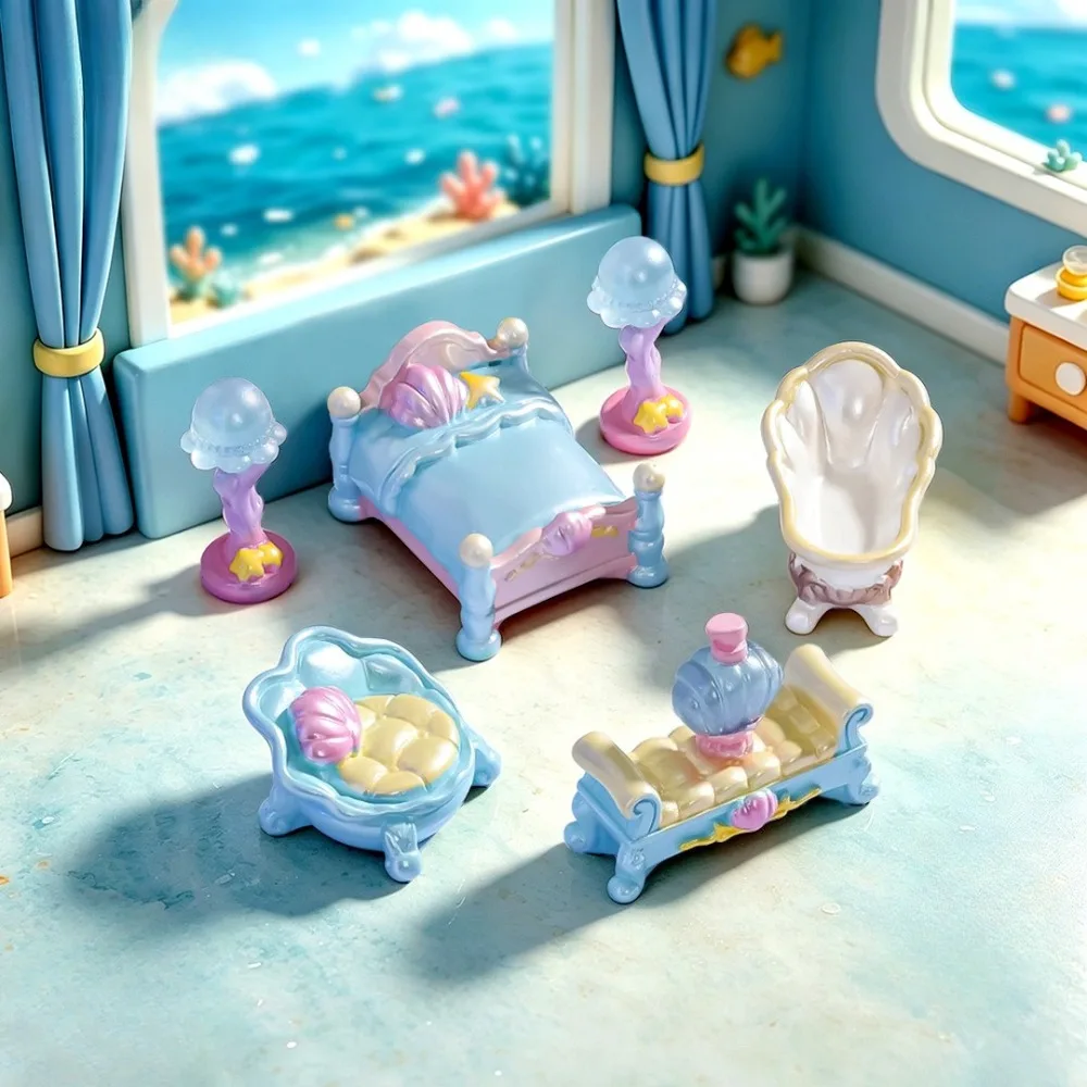 Conjunto de 6 Peças de Móveis em Miniatura de Sereia, Acessórios de Resina para Casa de Bonecas, Micro Paisagem DIY para Decoração de Casa de Bonecas e Jardim de Fadas