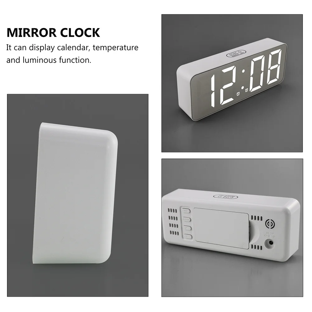

1Pcs LED Digital Mirror Desk Alarm Clock Style Calendar Temperature Display Large Numbers Adjustable Brightness