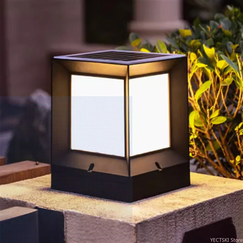 Square pillar headlights, solar courtyard lights, outdoor wall lights, villa outdoor waterproof wall head, gate pillar lights