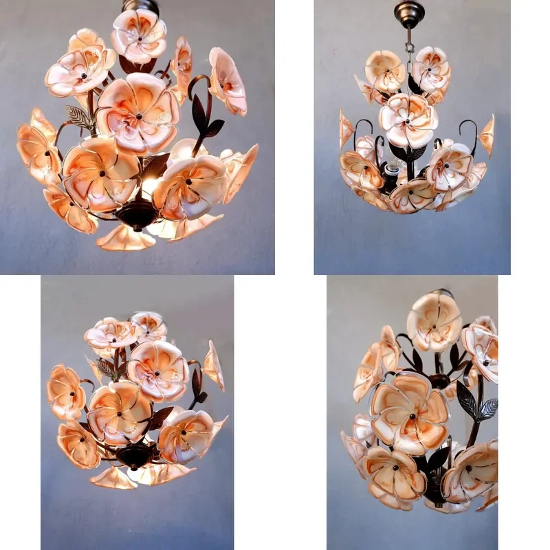 Gorgeous Flower Inspired Pastel Toned Ceiling Lamp Luxury Genuine Glass Chandelier Art Living Room Spiral