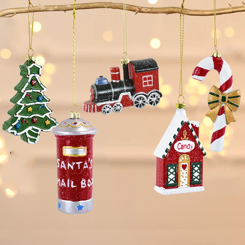 Christmas Hanging Pendant Cartoon Train House Xmas Tree Ornament Merry Christmas Decoration For Home Noel 2025 Navidad New Year