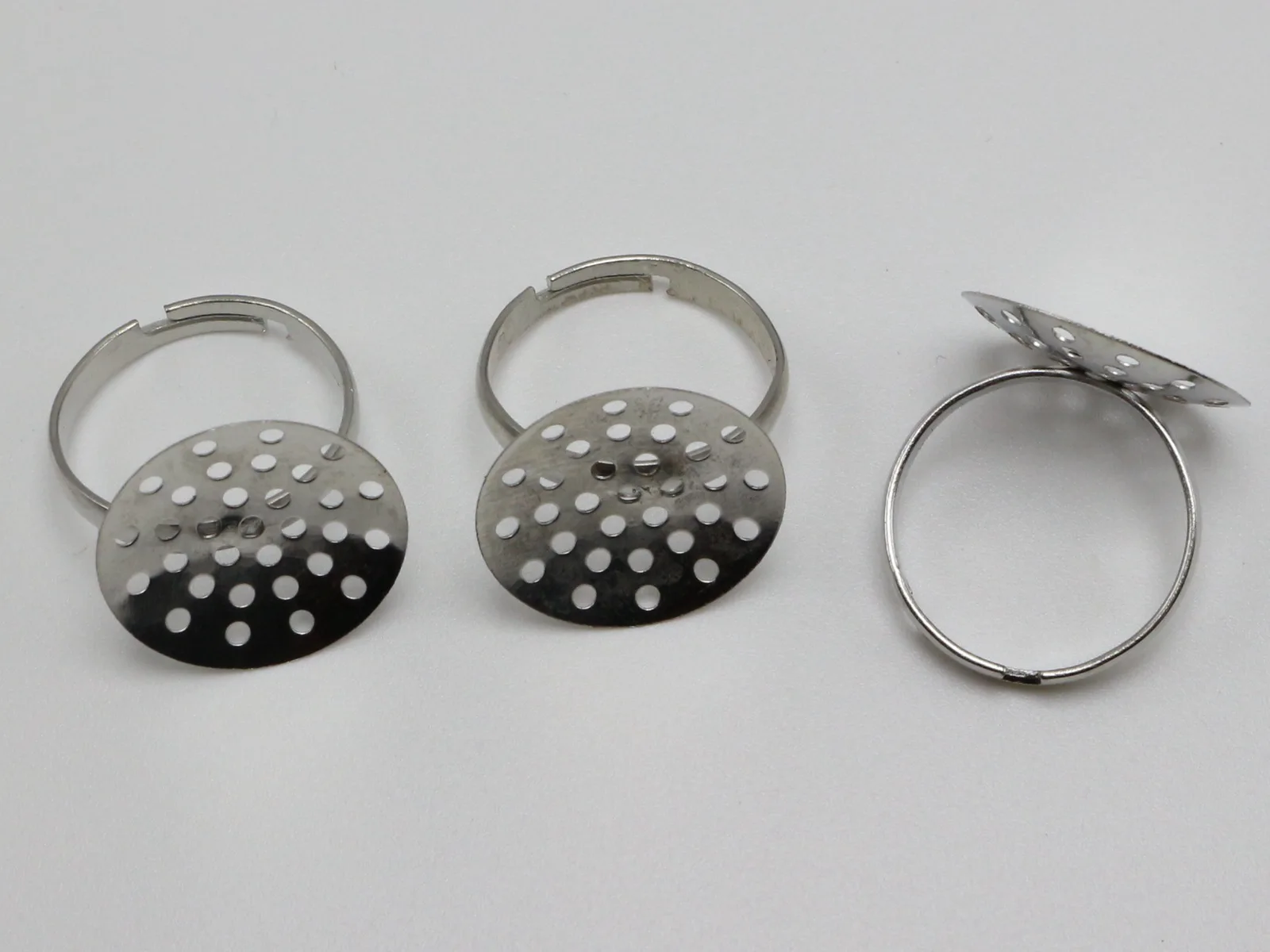 50pcs Silver Plated Adjustable Ring Blanks 16mm - Mesh Base for DIY Jewelry Making, Craft Decor, Pendant Settings