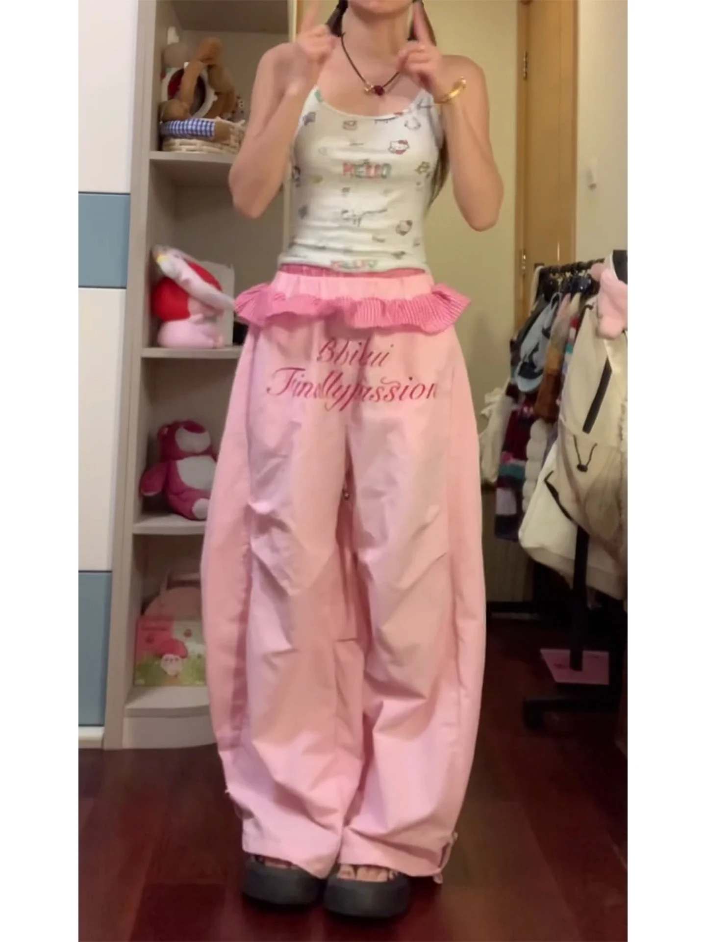 Dopamine American Retro Casual Work Pants Women Summer Design Sense Small Audience Splicing Loose Knife Sport Pants Trendy