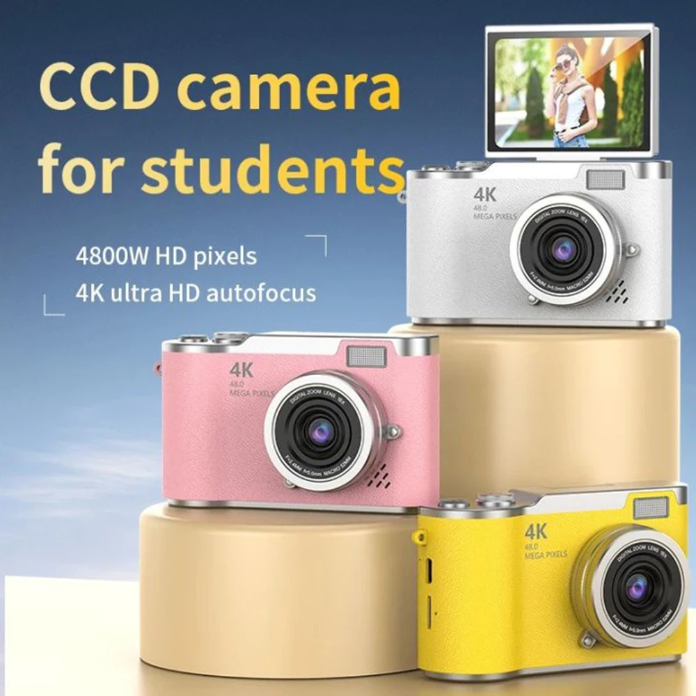 

4k CCD Digital Camera 8X Zoom Student Digital Camera 48MP Portable Digital Photography Camera 180° Flip Screen Selfie Camera