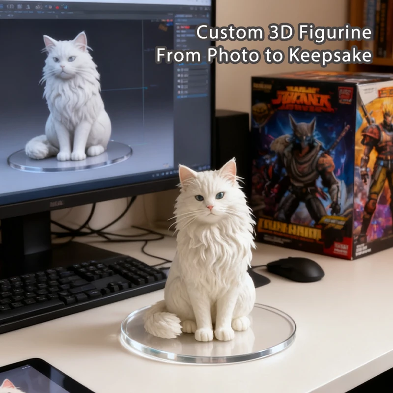 Custom 3D Pet Figurine From Your Photo, Personalized Full‑Color Pet Memorial Statue, Customized Dog Cat Sculpture Keepsake Gift