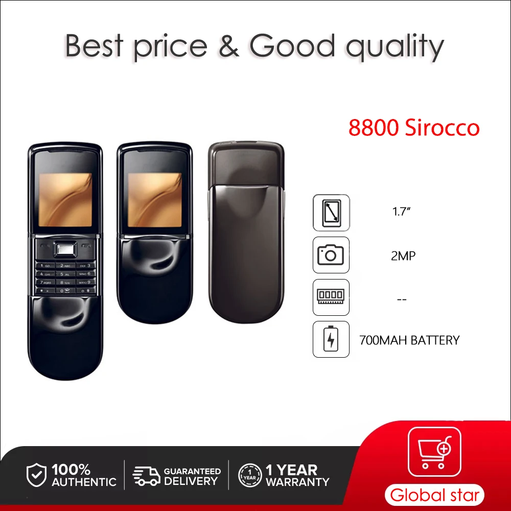 Sirocco-Téléphone original débloqué 8800, russe, arabe, hébreu, clavier anglais, fabriqué en Finlande, livraison gratuite