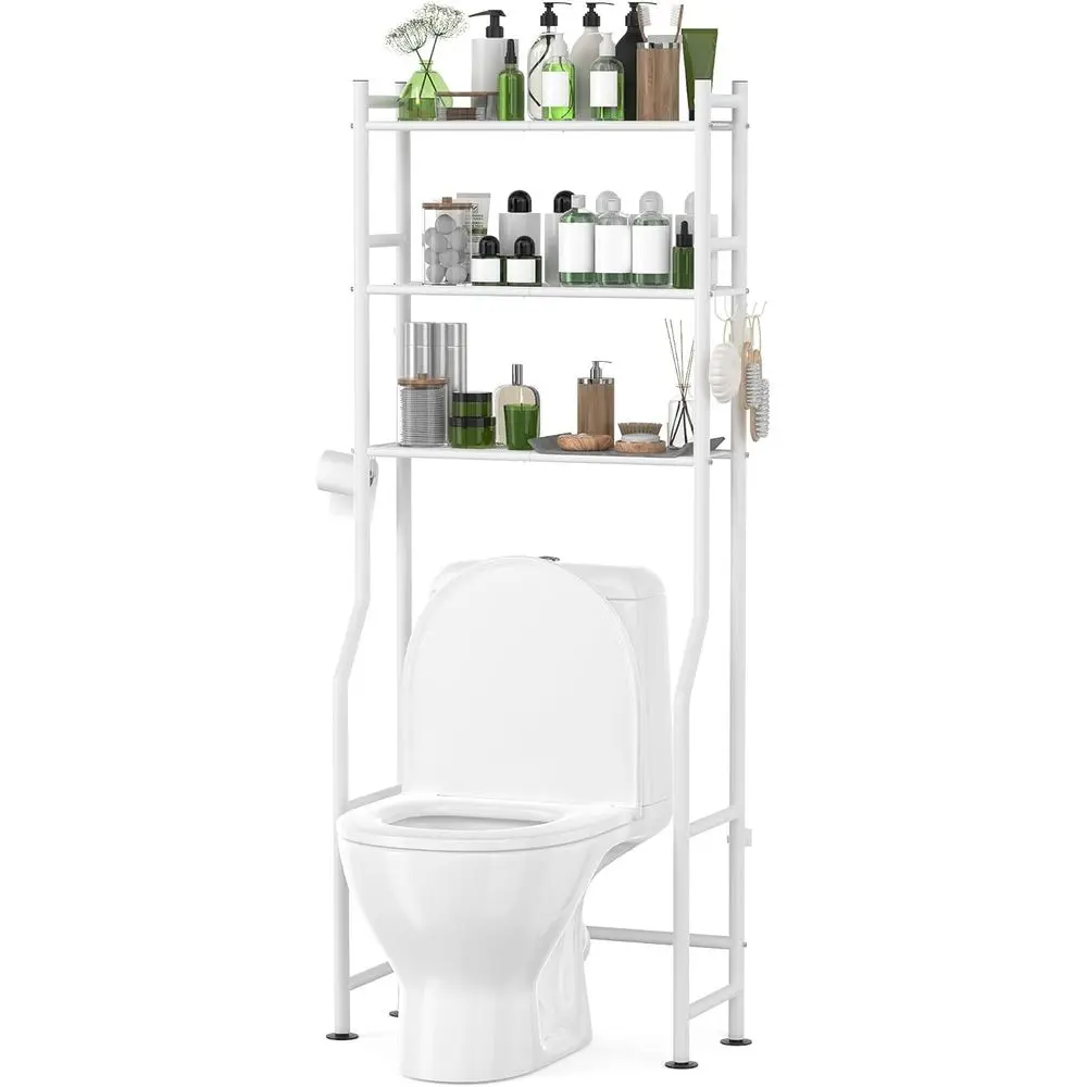 

Трехуровневая полка для хранения над унитазом с держателем для бумаги, металлические органайзеры и системы хранения для ванной комнаты, для небольших помещений, многоразовая полка для ванной.