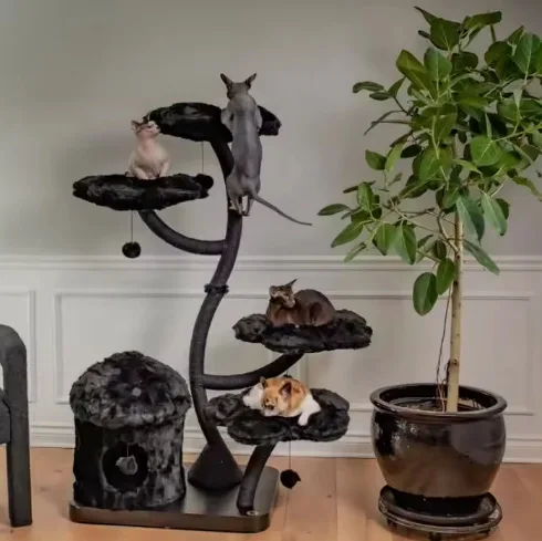 

Wood Flower Cat Tree Tower, Modern Climbing Tree, Furniture, Luxury Apartment, Large Flower