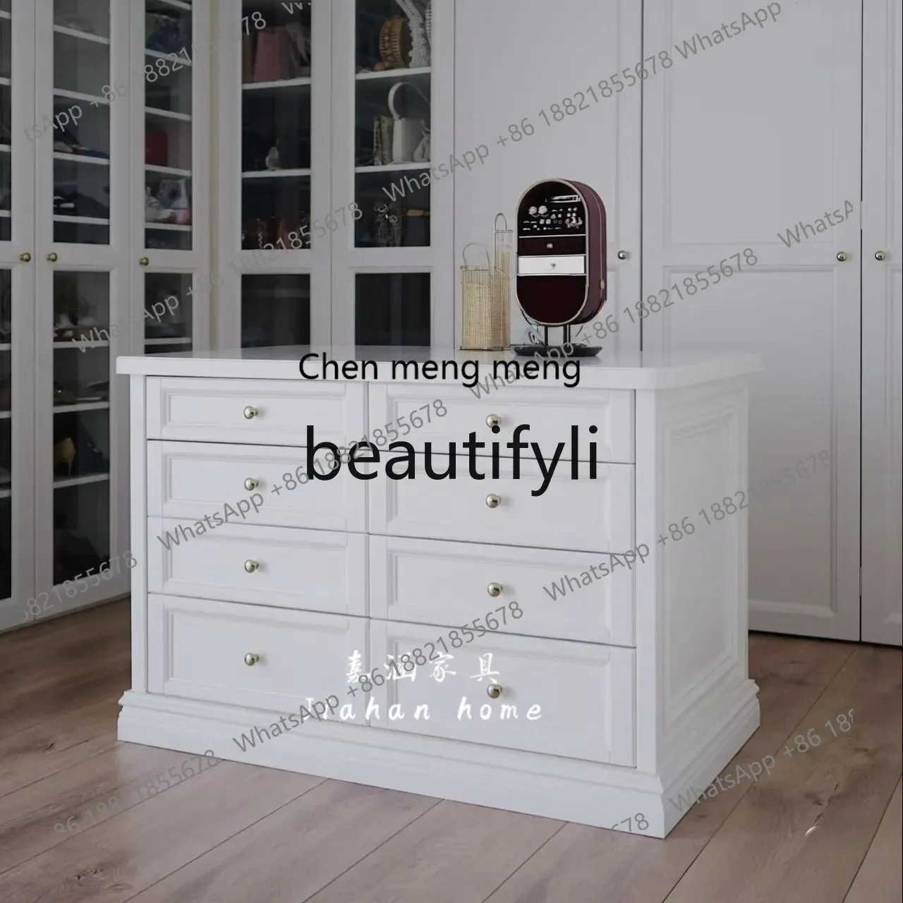 zqxAmerican cream style cloakroom solid wood middle island cabinet simple modern jewelry display cabinet bedroom chest cabinet