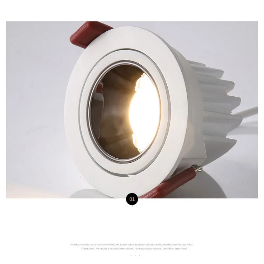 Downlight LED embutido anti-reflexo ajustável, ângulo redondo, teto de chip, cozinha, sala de estar, interior, 7W, 10W, 12W, 15W, 20W, 24W, AC110V220V