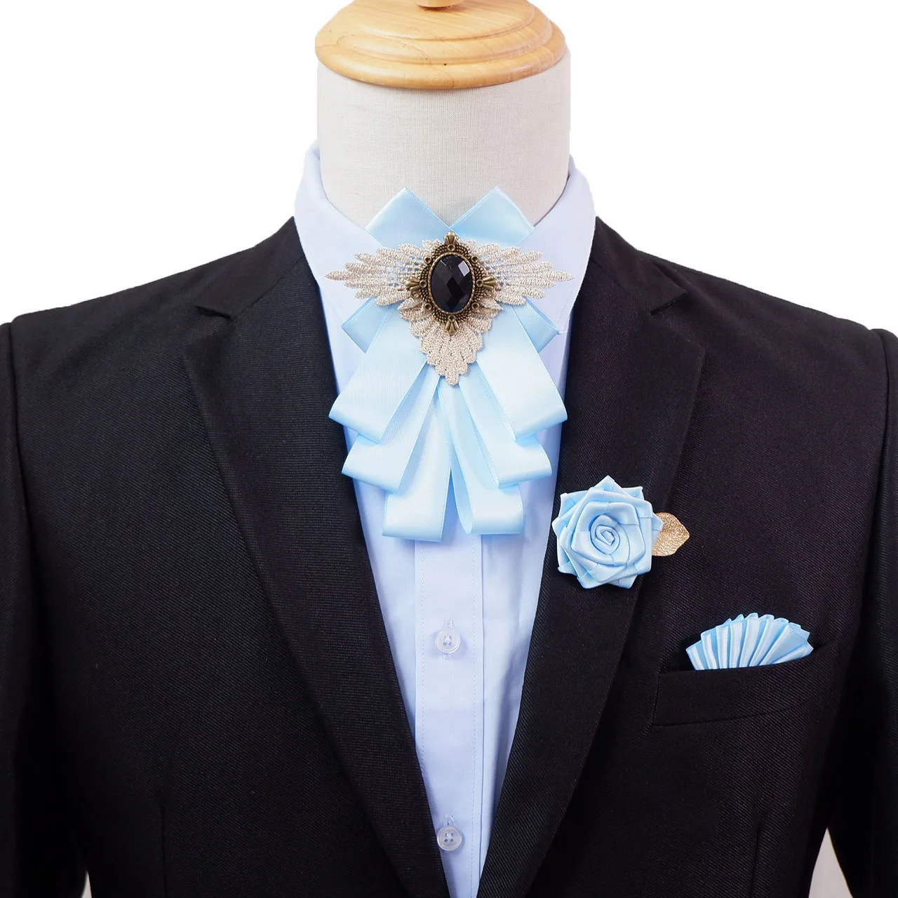 Men\'s Bow Tie Brooch Set British Korean Business Banquet Dress Suit Shirt Collar Flowers Men Wedding Bow-tie Brooches 3 Pcs Sets