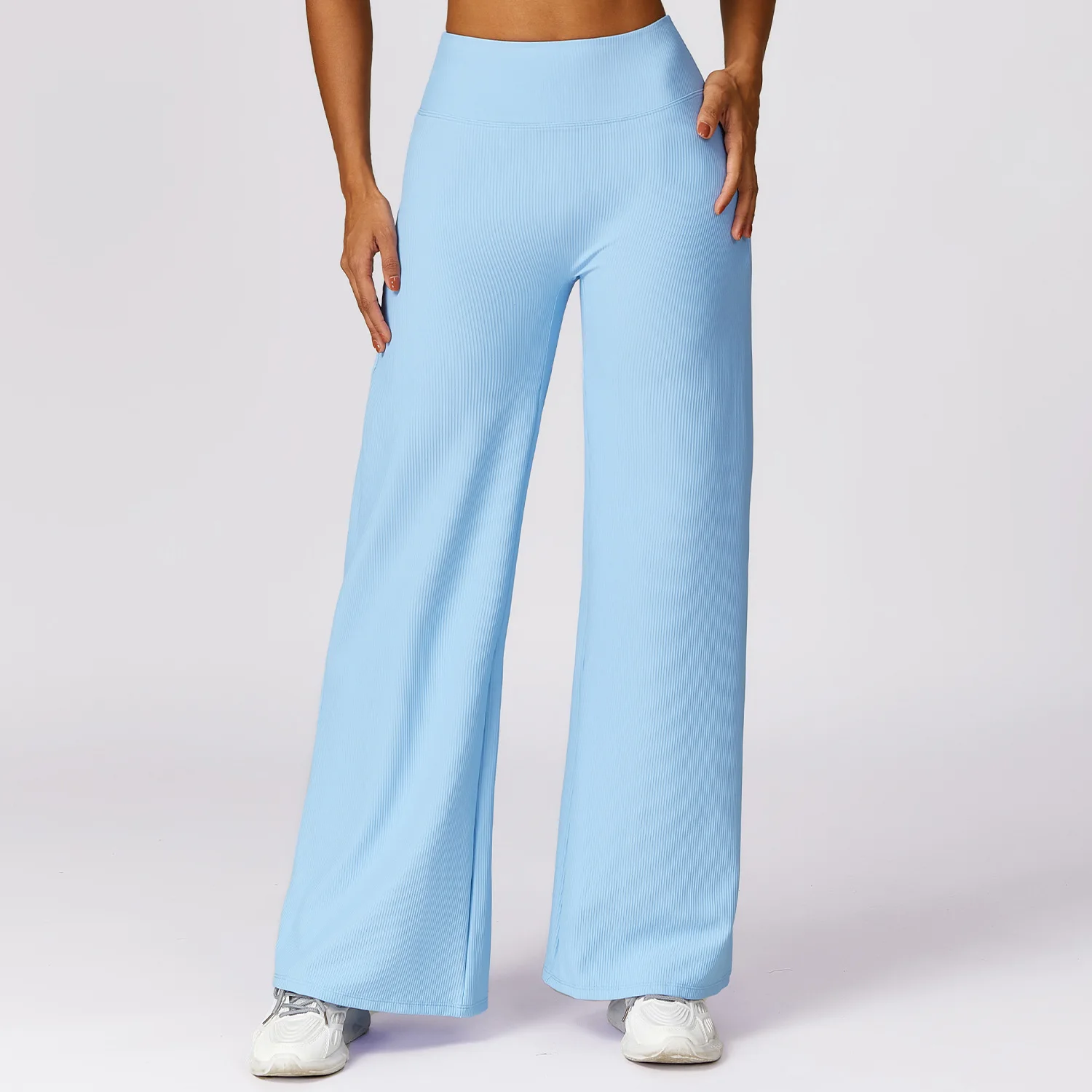 Pantalones acampanados acanalados para mujer, pantalones casuales de cintura alta, pierna recta, pierna ancha, pantalones deportivos sueltos de