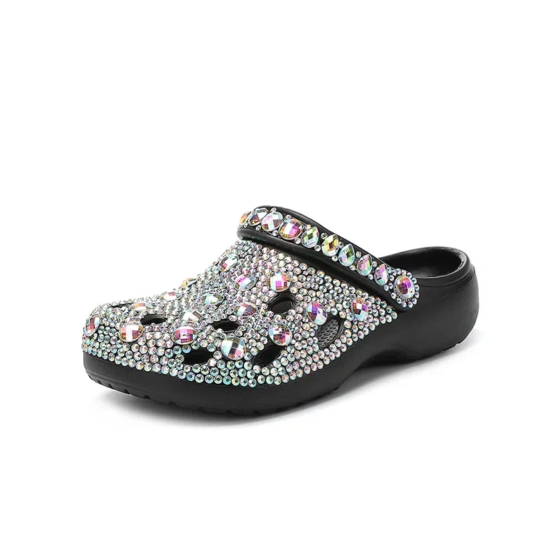 

Lightweight EVA Sponge Cake Sole Pearl Hollow Out Sandals 2024 Summer Colored Rhinestone Leisure Beach River Trekking Slippers