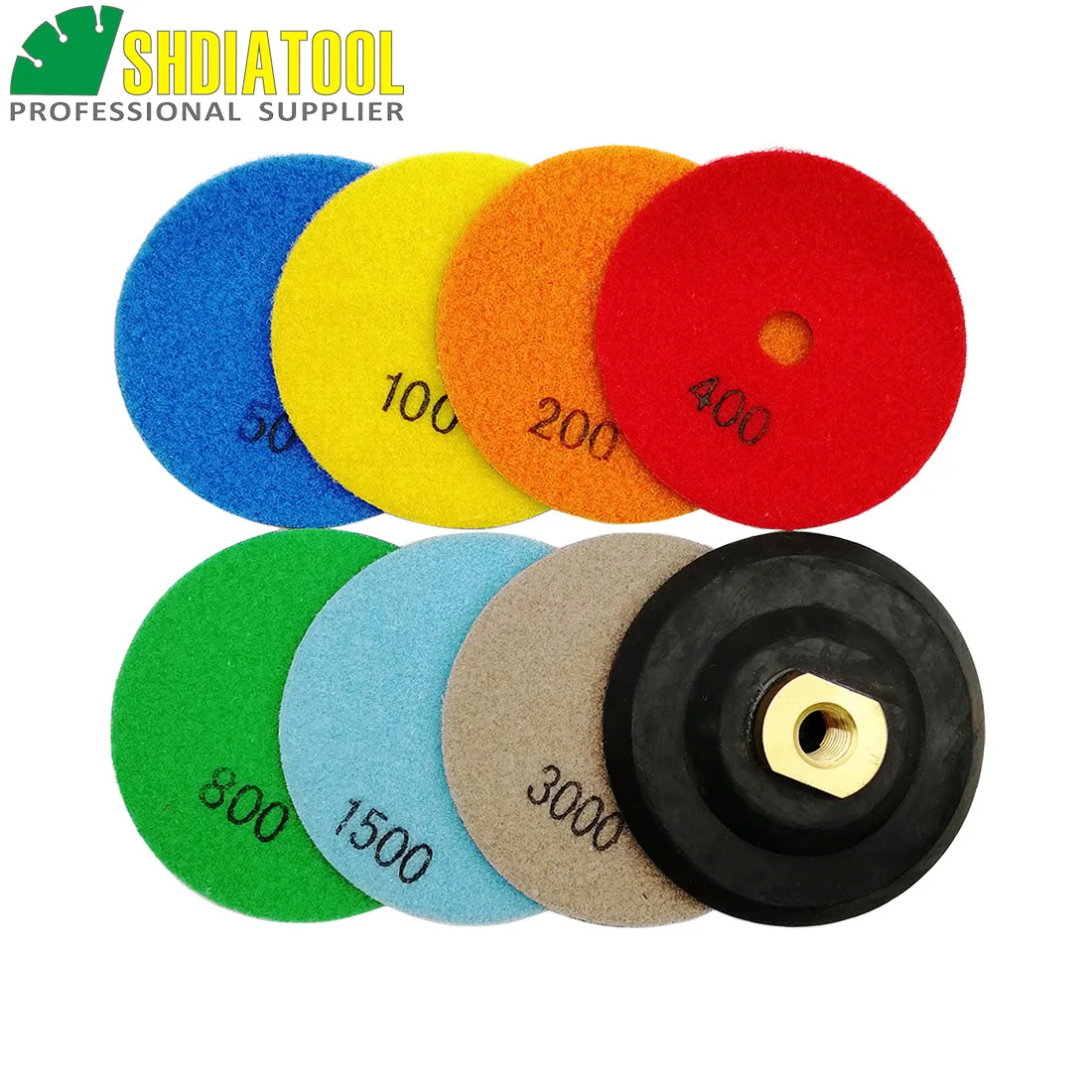 SHDIATOOL 7Pcs 4นิ้วเพชร Polishing Pads และ Backer ยาง DIA 100MM เรซิ่นเพชรขัดแบบยืดหยุ่นแผ่น