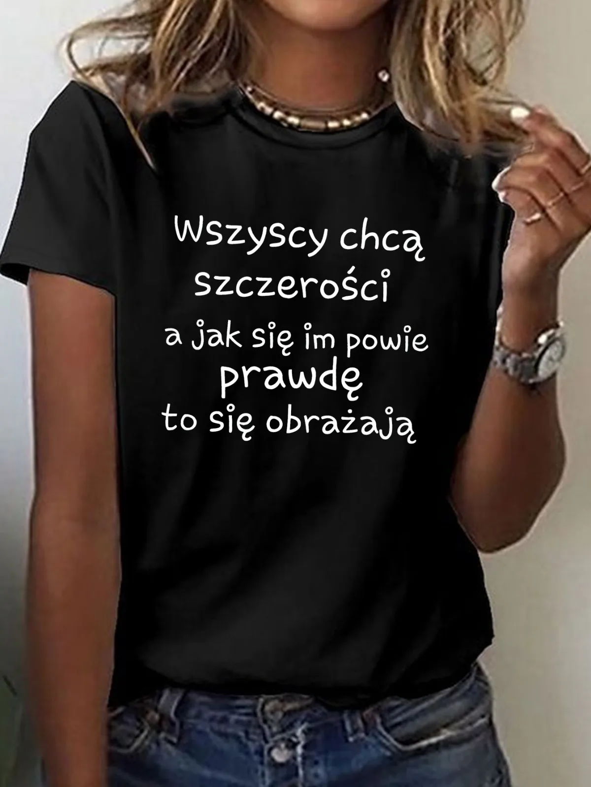 

Женская повседневная футболка с короткими рукавами и польским принтом, белая с черным текстом, повседневный топ с круглым вырезом, женская футболка большого размера