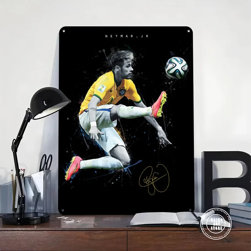Neymar Jr. Soccer Art Metal Poster Customized Wall Art Retro Vintage Metal Tin Signs for Living Room Decoration Office Decor