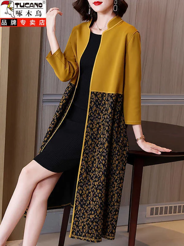 

style New windbreaker Women's medium long rich lady fashion cardigan autumn oversize outer suit