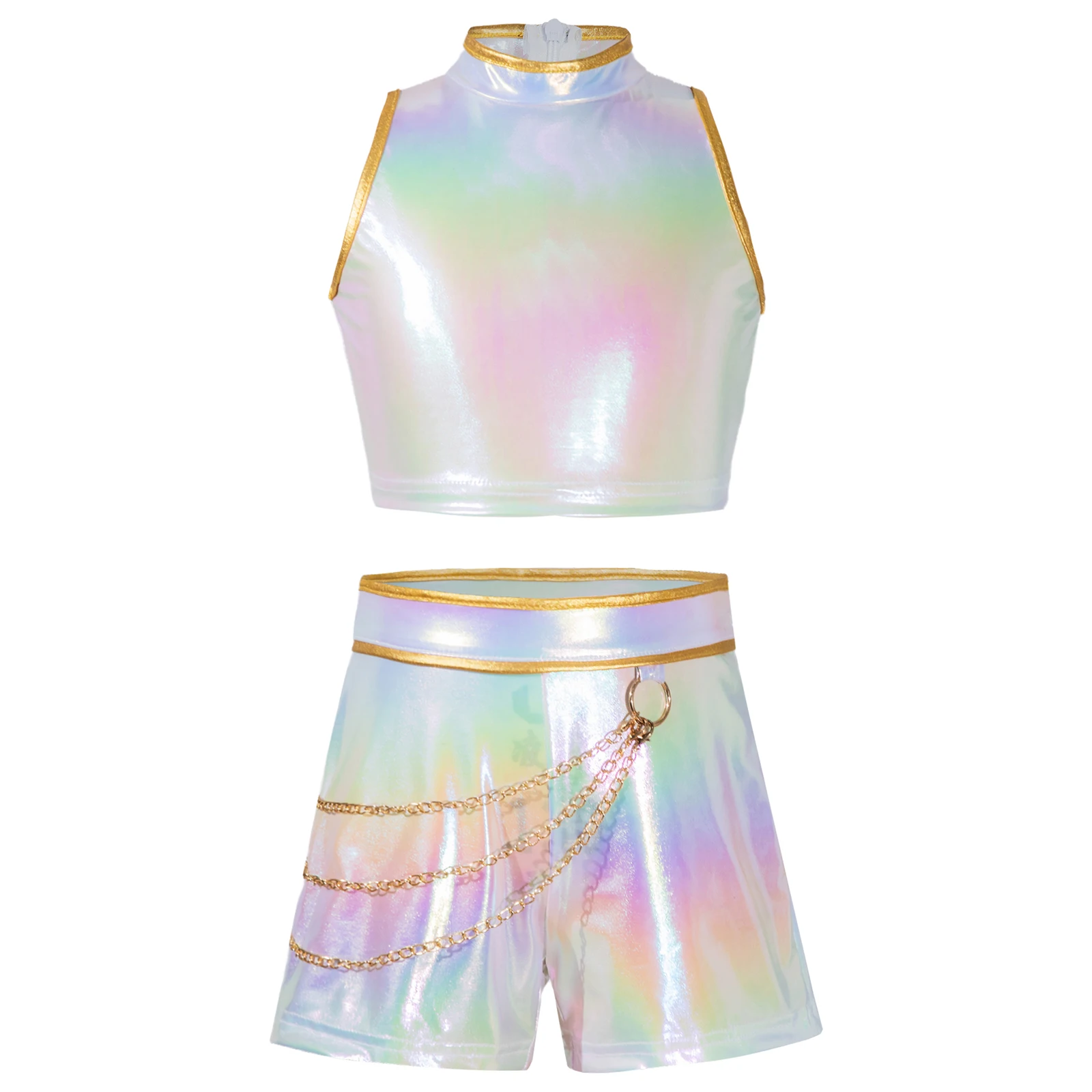 Костюм для косплея на Хэллоуин для девочек, охотник на демонов, поп-певица, костюм для джазового танца, топ на бретелях с металлическим блеском и шортами