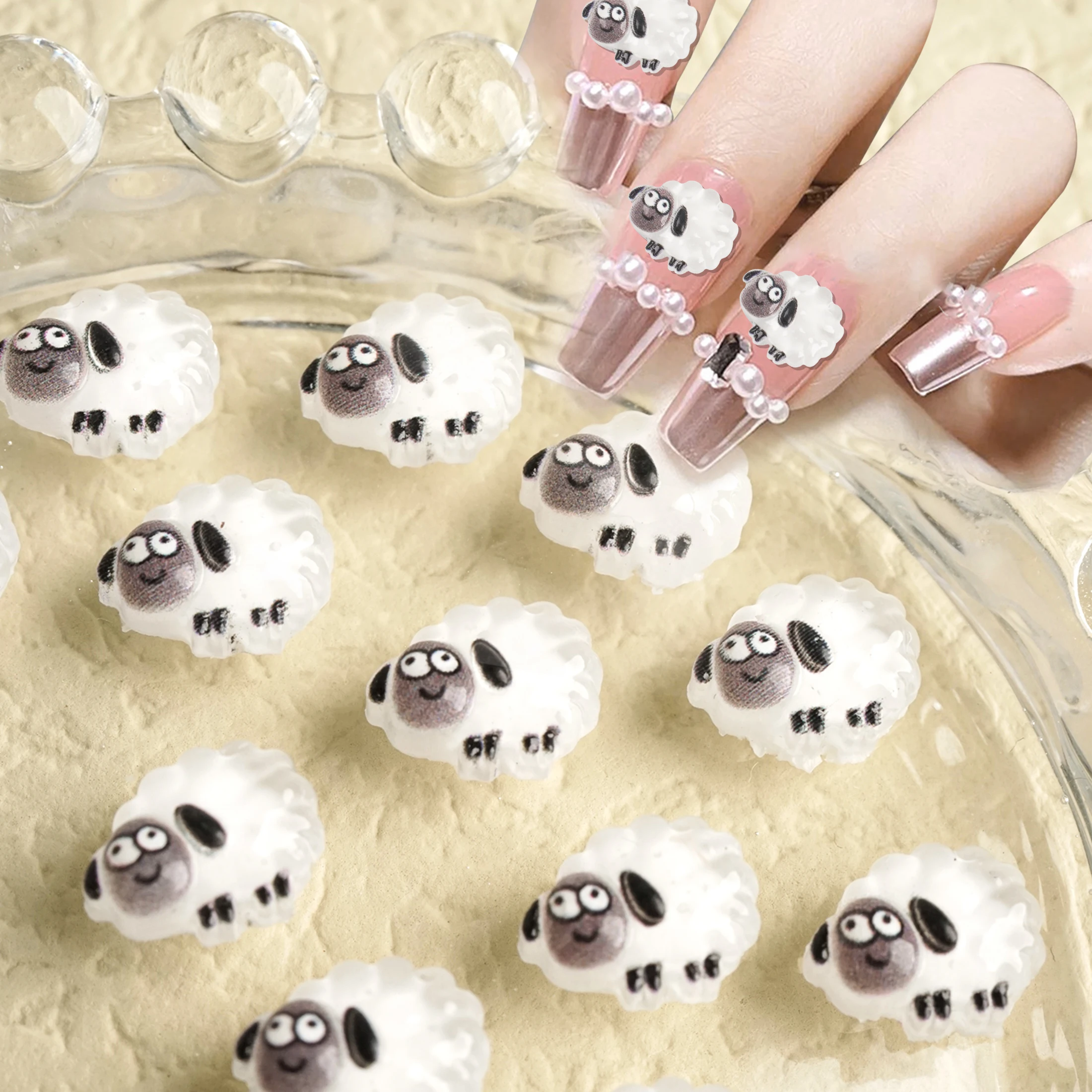 30Pcs/Bag New Cute Sheep Nail Art Charms Cartoon  Nail Rhinestone Gems For Manicure DIY  Nail Decoration Accessorie