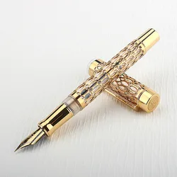 Jinhao-pluma estilográfica Century 100, plumas de tinta ahuecadas de galvanoplastia de oro Real, escritura suave, Punta F para escuela, oficina y negocios