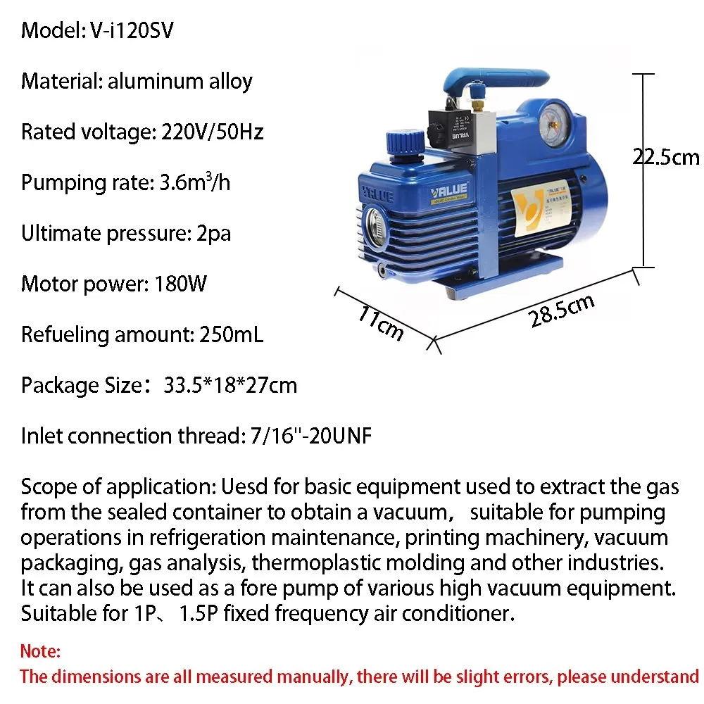 Multifunctional V-i120SV 1L Air Conditioning Repair Tools Kit Electric Vacuum Pump Tool Set