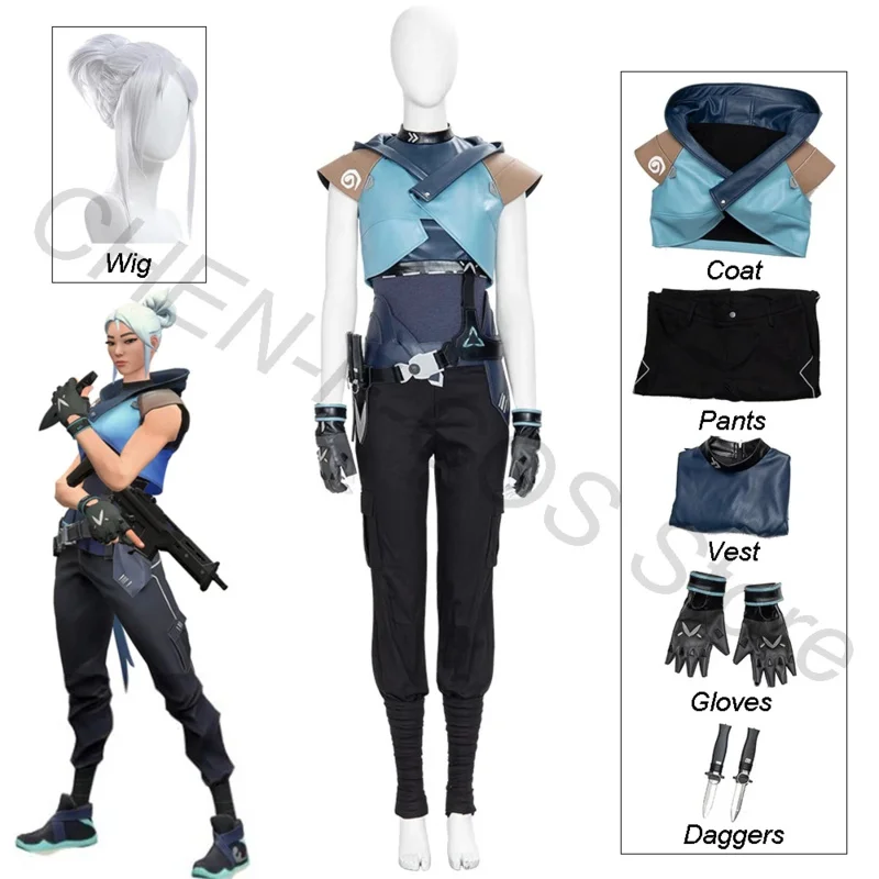 

Jett Cosplay Wig Coat Pants Vest Gloves Game VALORANT Uniform Performance Accessories Halloween Christmas Carnival