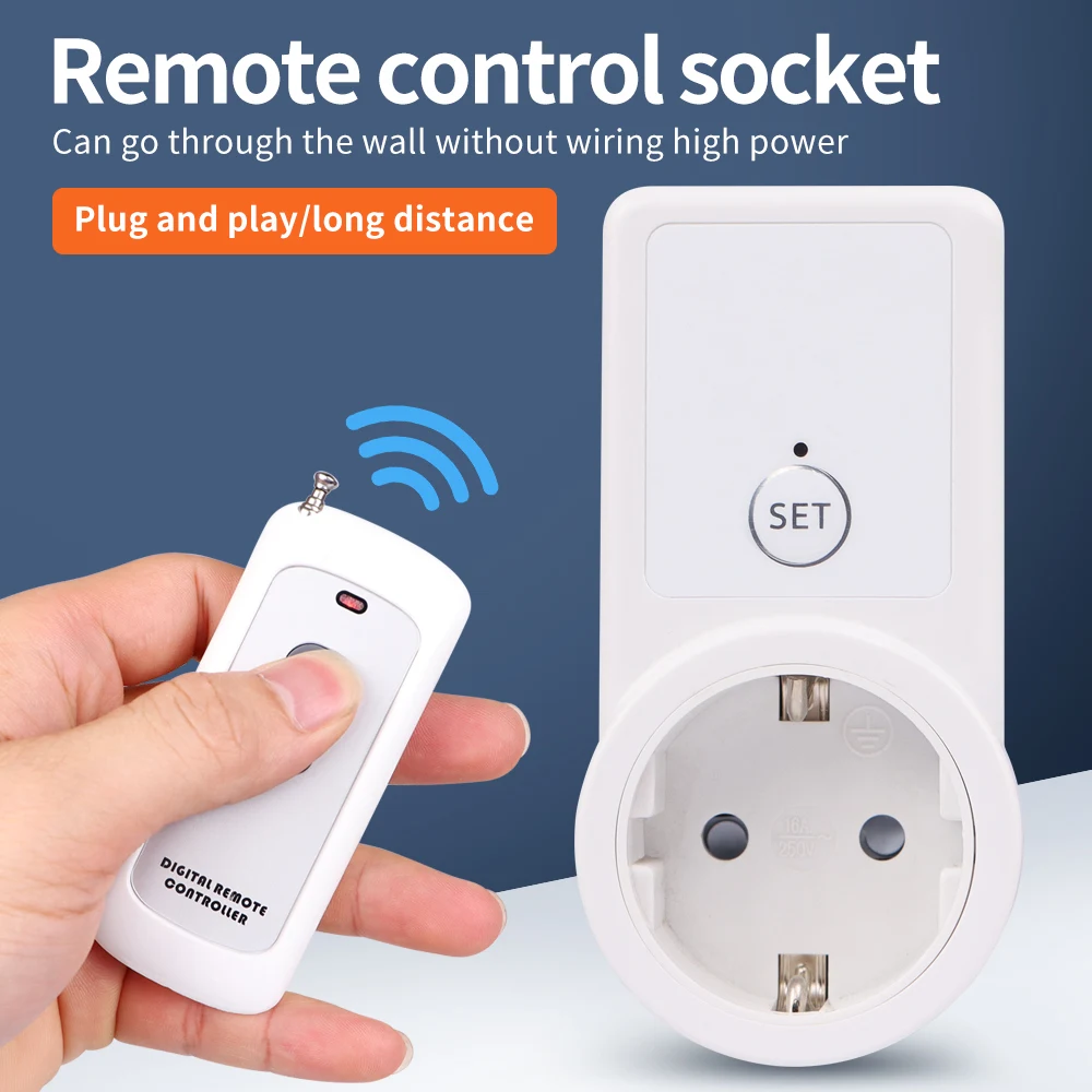 

AL09G-RC 433Mhz Wireless Remote Control Socket Universal Smart Plug EU Power On/Off Outlet 10A 220V for Home Appliance Light Fan