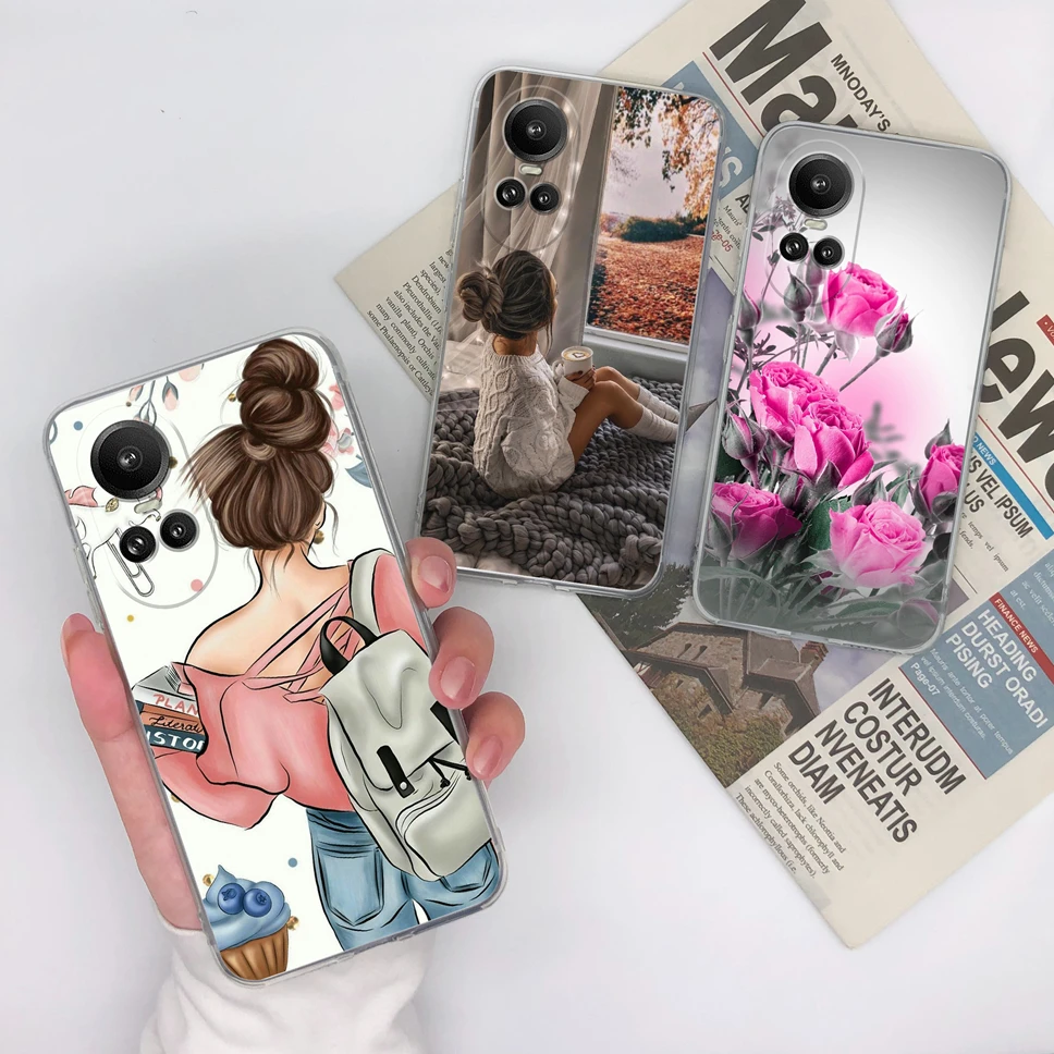 Phone Cases For Oppo Reno10 10 Pro 5G Pretty Flowers Clear Soft Silicone TPU Back Cover Capa For Oppo Reno 10 10Pro Fundas Coque