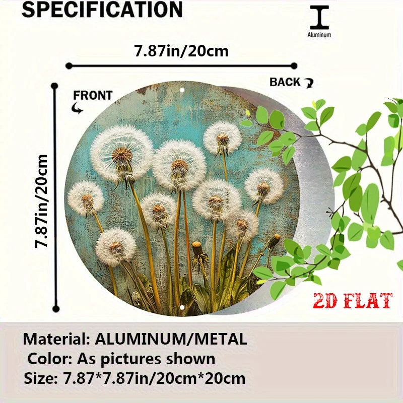 2D Flat 1pc Classic Metal Sign Featuring Dandelions Against A Blue, Distressed Background Round Poster Round Wall Art