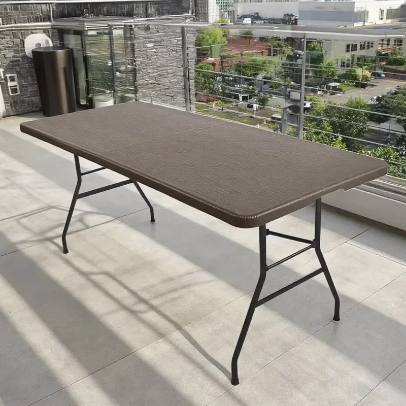 for Portable Lightweight Folding Table and Chair Set with Simple Wooden Pattern Steel Structure Suitable for Outdoor Kitchen