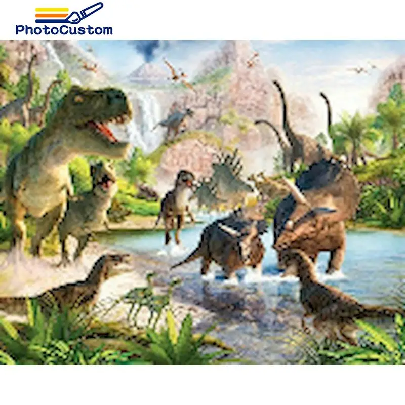 

PhotoCustom Pictures By Number Dinosaur Kits Home Decor Painting By Number Animal Drawing On Canvas HandPainted Art Gift