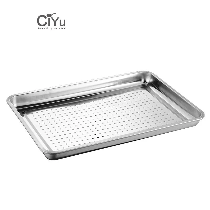 600 X 400 Custom Uniformly Perforated Hole Vegetable Drainage Tray Rectangle Cake Bake Trays Stainless Steel Steamer Tray
