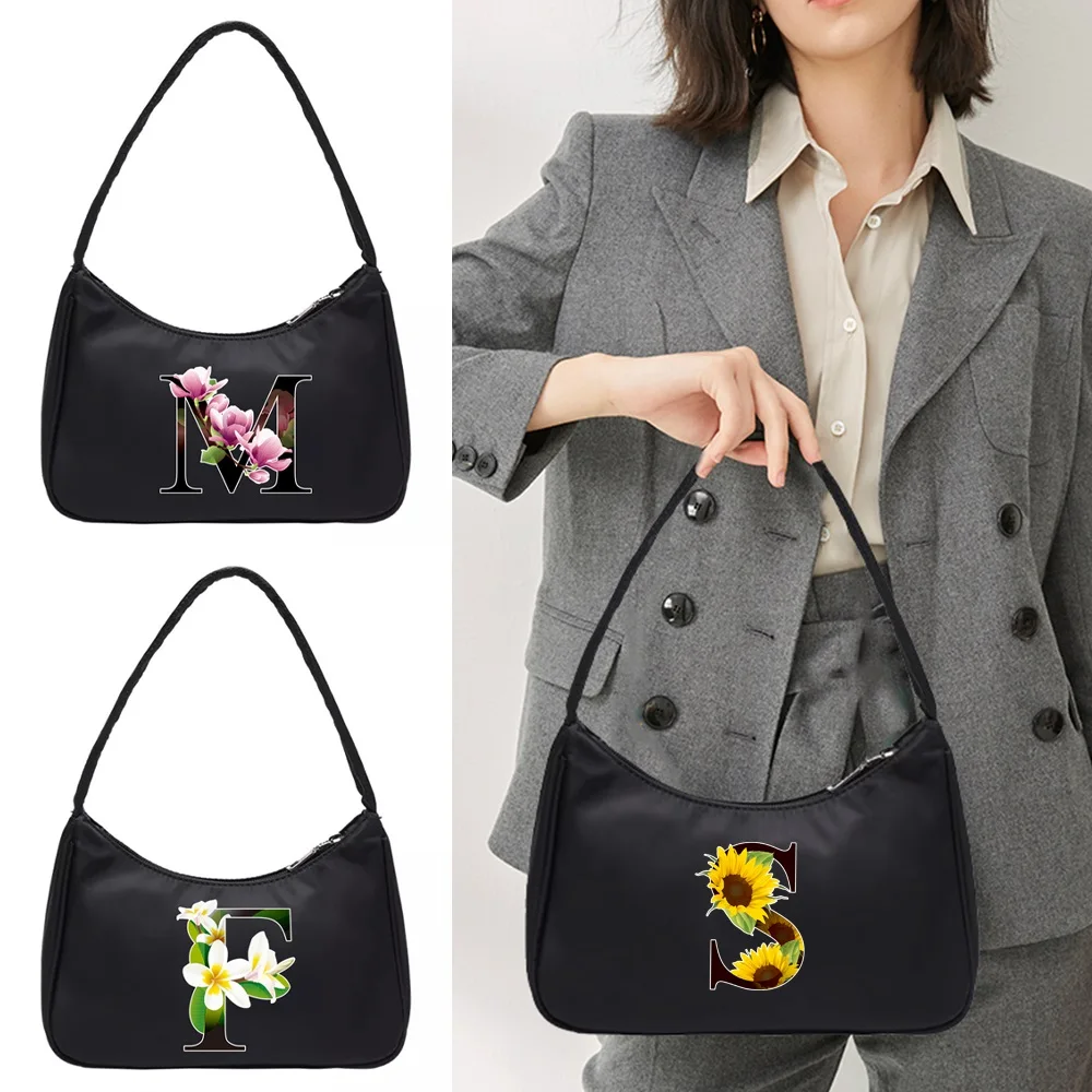 2022 Women's Mini Underarm Bags Fashion Street Handbag Initial Name Color Flower Letter Print Casual Shopping Hobo Shoulder Bag