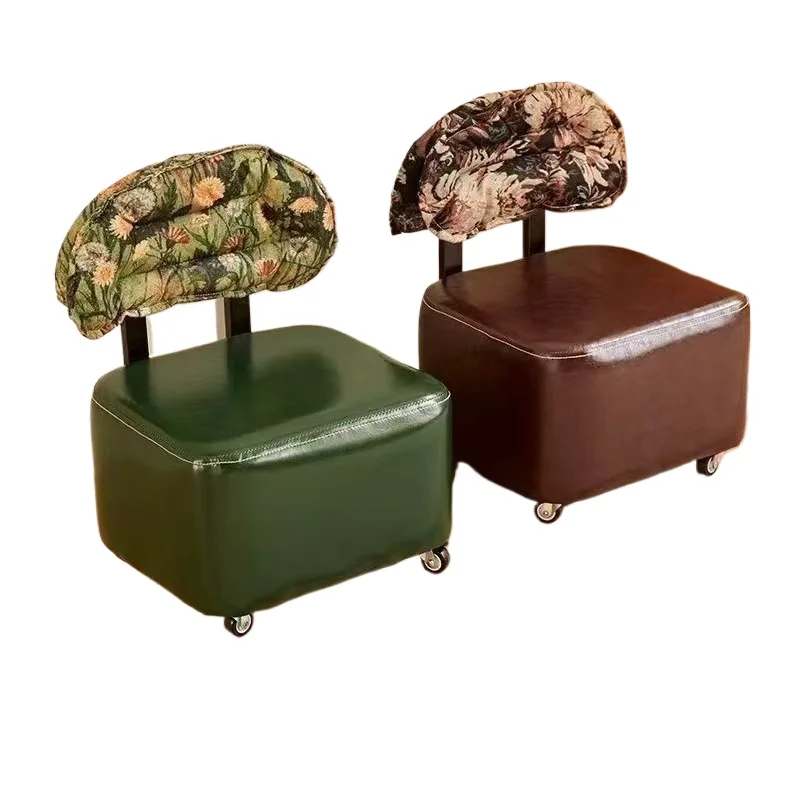 Glide Chair for Home Use Small Stool with Backrest Sofa Side Seat Rolling Footstool Low Height Swivel Stool for Living Room