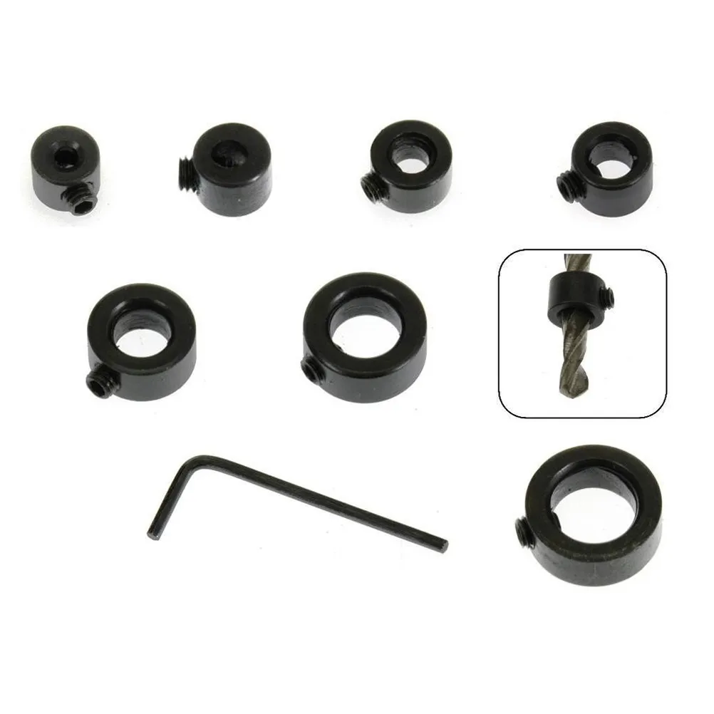 

8Pcs Premium Drill Stop Ring Kit Black Anodized 3-16Mm Bit Depth Limiter for Accurate Drilling Mortise Woodworking DIY Projects