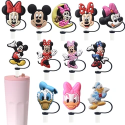 MINISO Disney Mickey Minnie saman kapak kap 1-12 adet 10MM silikon içecek saman fiş yeniden sıçrama geçirmez içme fincan hasır şapka