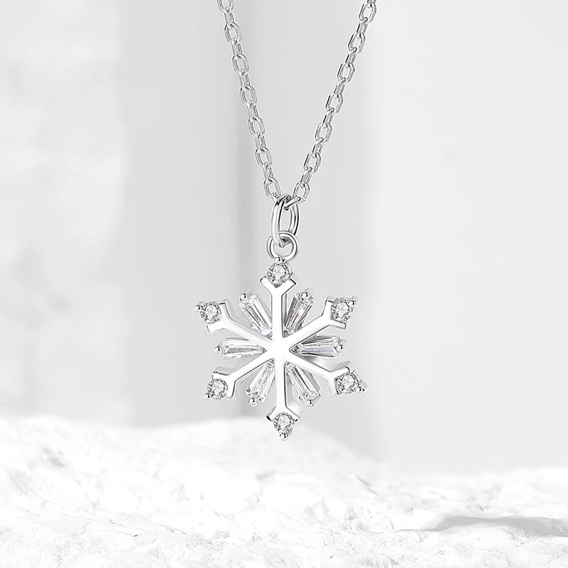Original S925 Sterling Silver Snowflake Necklace Female Light Luxury Classic Design Winter New Christmas Charm Exquisite Jewelry