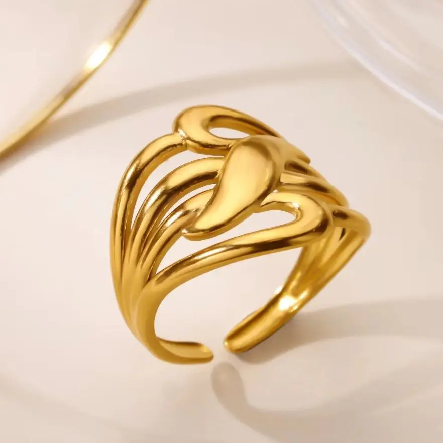 Minimalistische geometrische Ringe für Frauen, 18 Karat vergoldeter Edelstahl, verstellbarer Ring, Hochzeit, Party, Schmuck, Geschenk