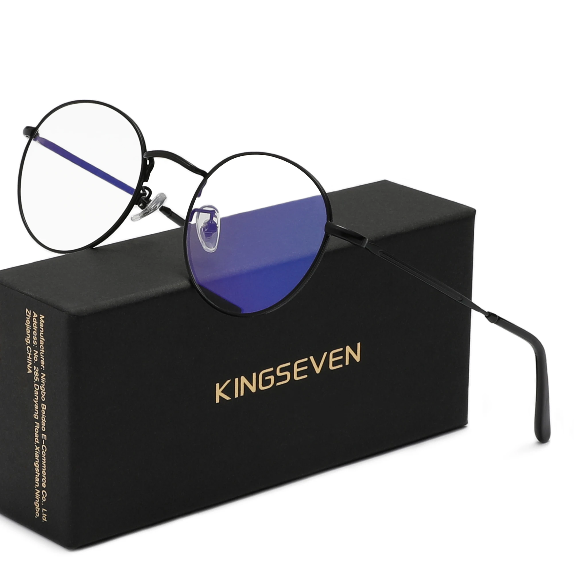 KINGSEVEN Fashion Blue Light Blocking Glasses Men/Women Round Eyeglasses Transparent Lens Anti-Blue Ray Reading Eyewear