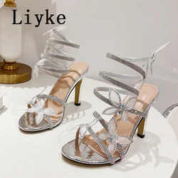 Liyke Brand Fashion Crystal Butterfly Women Sandals Black Silver Open Toe Rhinestone High Heels Wedding Banquet Shoes Sandalias