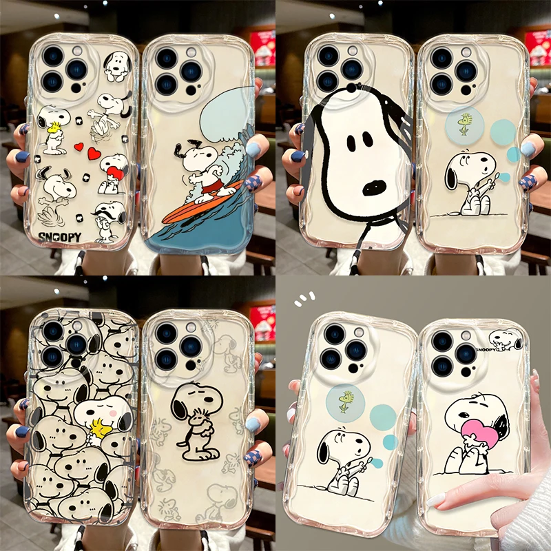 Funda de teléfono para S-snoopys Lively Cool iPhone 16 16e 15 14 13 12 11 Pro Max Mini X XR XSMAX 8 6S Plus 3D Wave suave TPU contraportada
