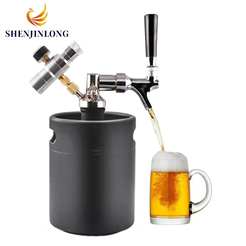 

2l Beer Keg Mini Keg Tap Dispenser, Matte Black Growler Barrel Carbonated Co2 Charger Brewing Easy Storage Craft Beer Equipmen