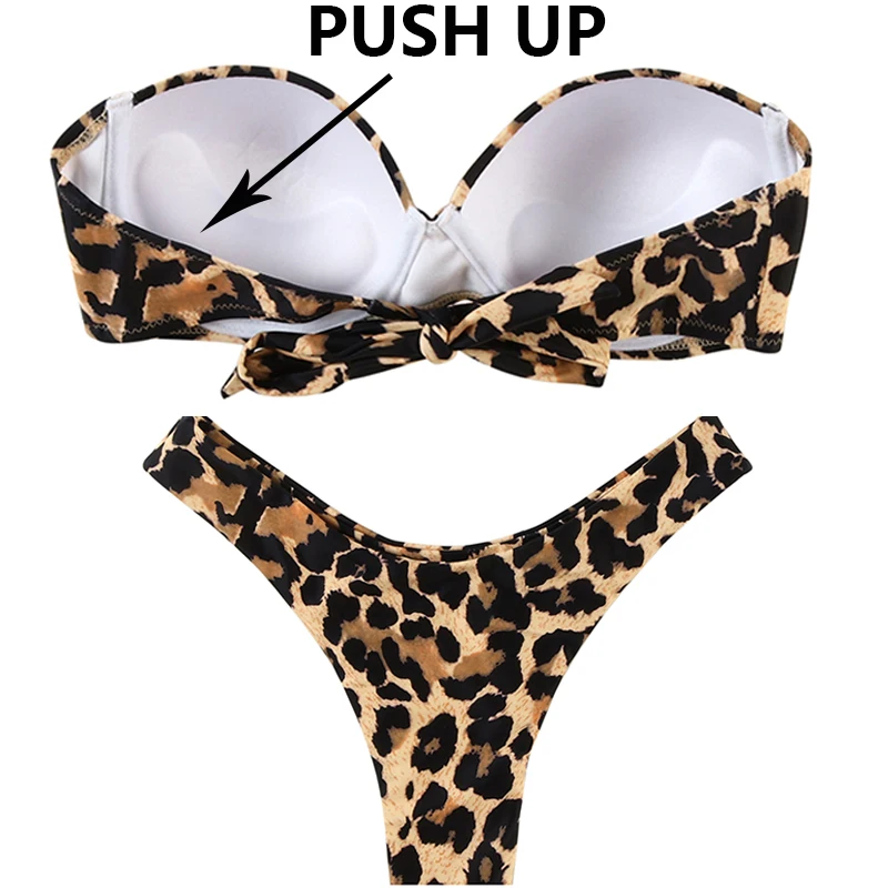 Women Sexy Bikini  Brazilian Swimsuit Push-up Bra Bikini Set Two Piece Swim Suit Swimwear Low-waisted Beachwear Leopard Bathing