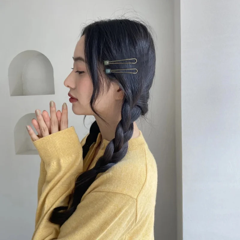 Super beautiful bangs hair clip ~ Korean black bean shaped clip with side clip and top clip, metal retro copper color