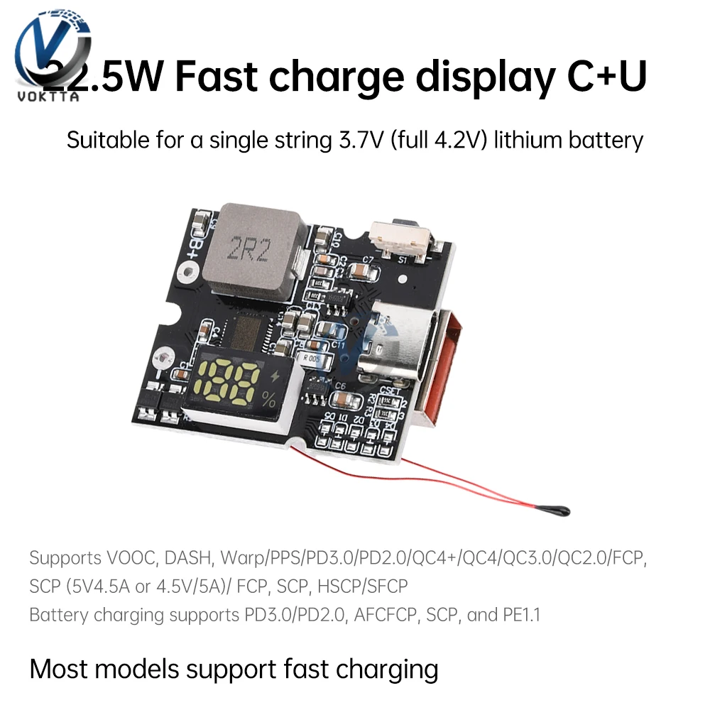 22.5W PD/QC Power Bank Fast Charging Mobile Power Module Circuit Board USB Type-C Charging Battery DIY Motherboard