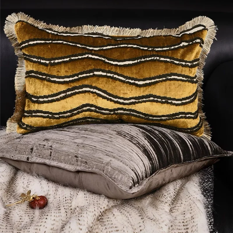 Luxury Golden Pillows Black Wave Jacquard Cushion Case Modern Fashion Decorative Pillow Cover For Sofa Chair Home Decorations