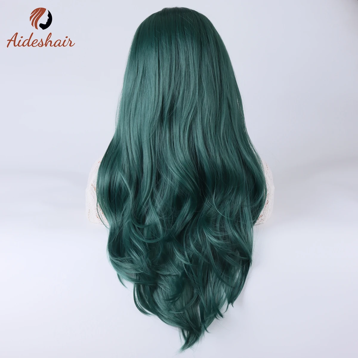 Aideshair Dark green midsection diagonal bangs long curly wig for women heat-resistant fiber synthetic wig daily Cosplay party