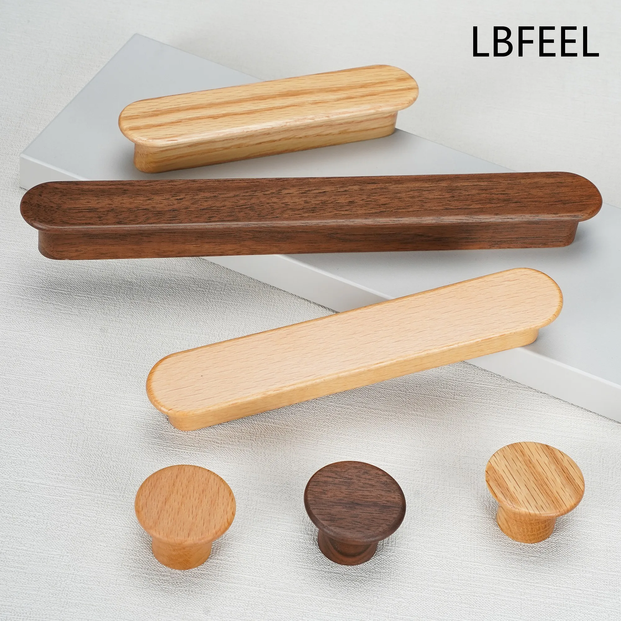 LBFEEL Natural Wooden Furniture Handles Oak Beech Walnut Kitchen Door Handles Cabinet Dresser Drawer Knobs Long Wardrobe Pulls
